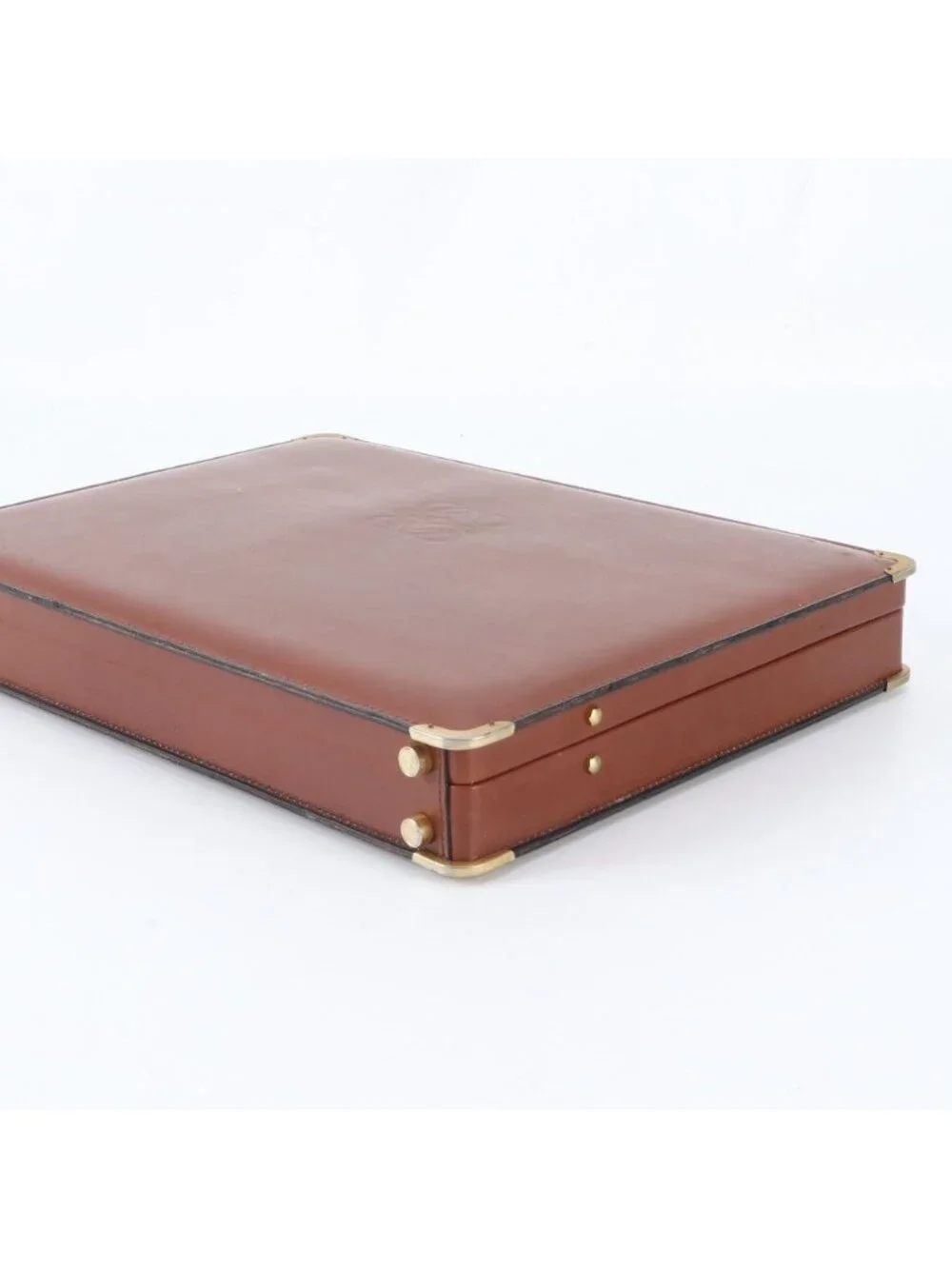Loewe Anagram Leather Attache Case Hard Document Briefcase Brown